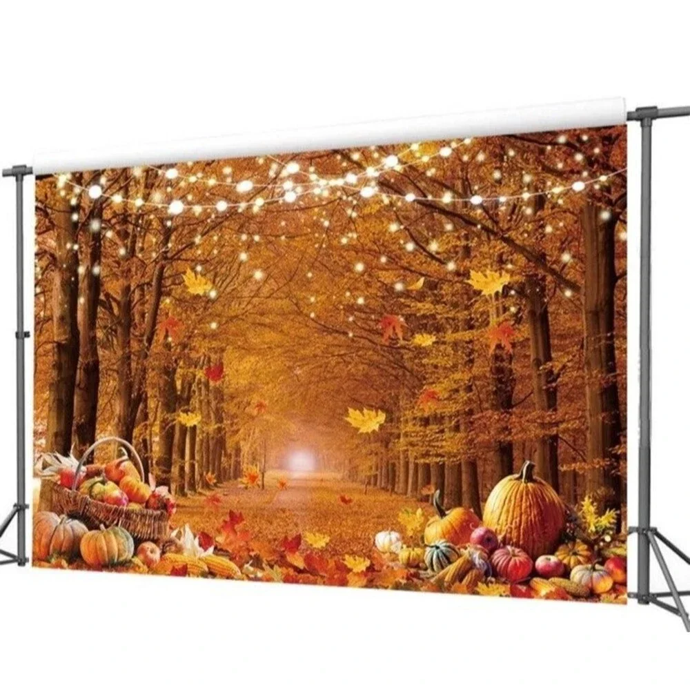 7x5FT Fall Maple Forest Backdrop Thanksgiving Pumpkin Party Photography Decor